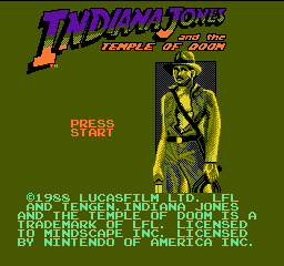 Indiana Jones and the Temple of Doom title screen for NES